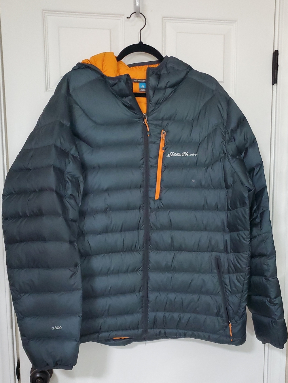 Eddie Bauer Men's Insulated Hooded Jacket — Charcoal with Orange Trim